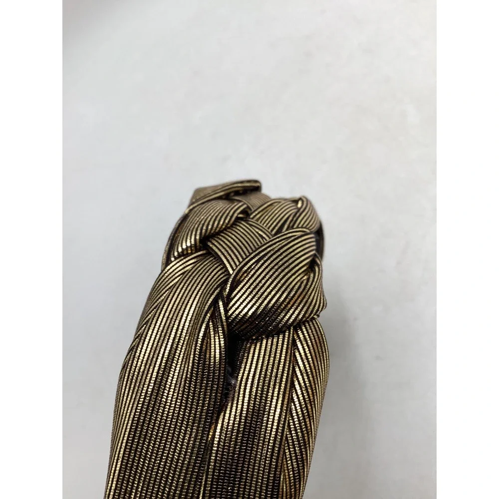 Braided Metallic Headband Bronze Gold Pleated Knot Hair Accessory Wide Band